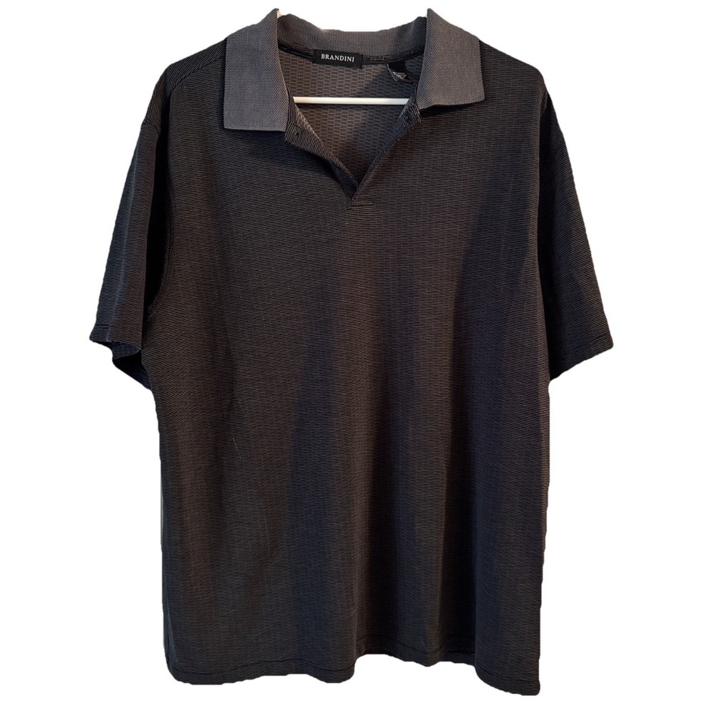 Brandini Mens Polo Shirt XL Black‎ Short Sleeve Textured Knit Made in USA Casual